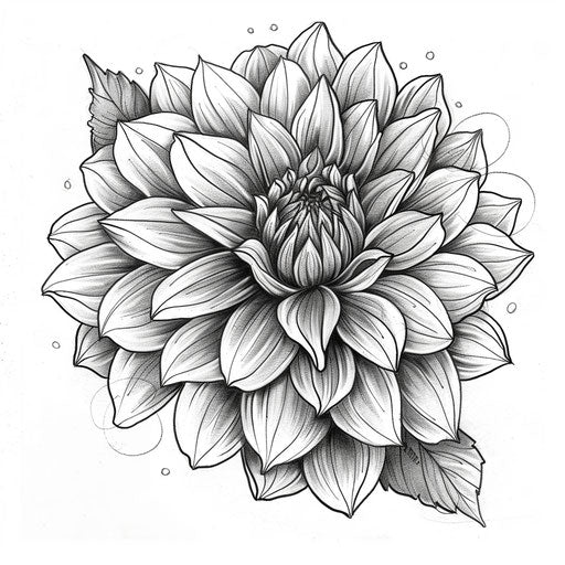 Black and white dahlia tattoo sketch with high contrast