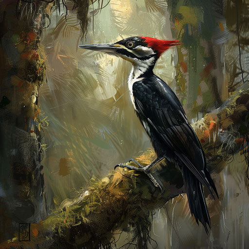 Ivory billed woodpecker on mossy branch
