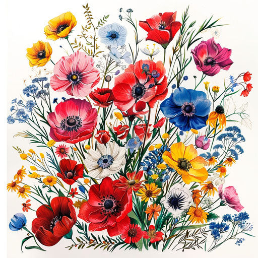 Vibrant wildflower tattoos in a pop art style