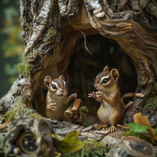 Chipmunks exploring their environment, curious and detailed