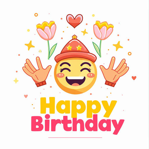 Joyful birthday celebration emoji with red hat