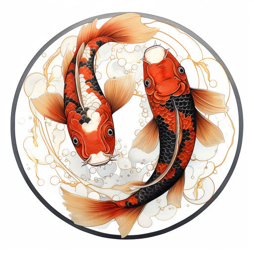 Two koi fish with red dots in a circle