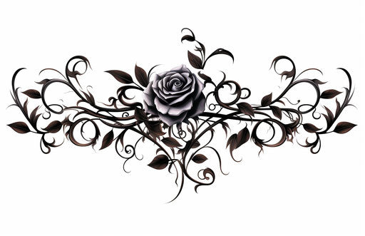 Roses and Vines Tattoo with Black Outline
