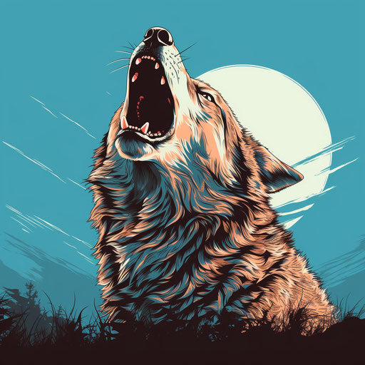 Howling wolf, vector illustration in rough-edged 2D animation style