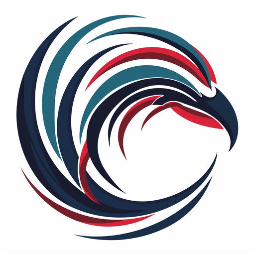 Dynamic lines and bold typography sports logo in red, white, and blue