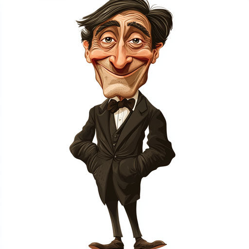 Humorous caricature of a Ralph Waldo Emerson with human characteristics and vibrant colors