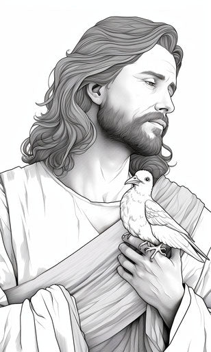 Jesus holding a dove, realistic black and white style
