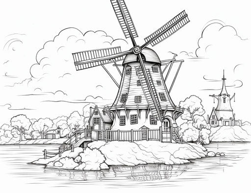 The Dutch windmill in a coloring sheet