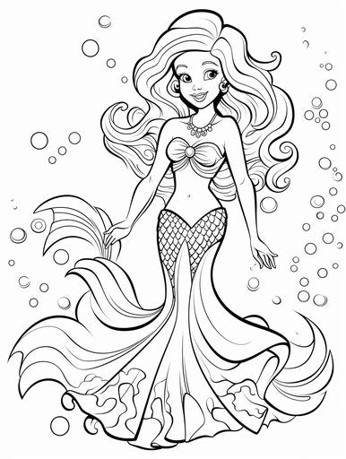 Printable Barbie Mermaid Coloring Pages, Whimsical Style