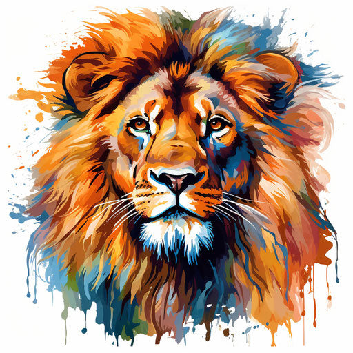Lion face illustration in the Impressionistic Art style, on white background