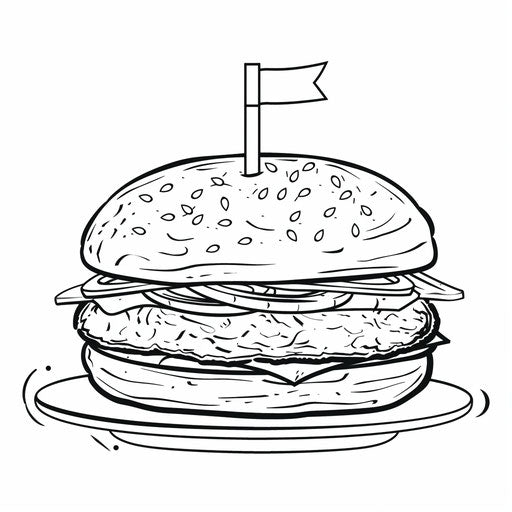 Burger with flag, coloring book page