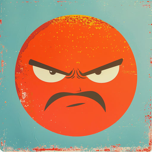 Red angry face on blue background
