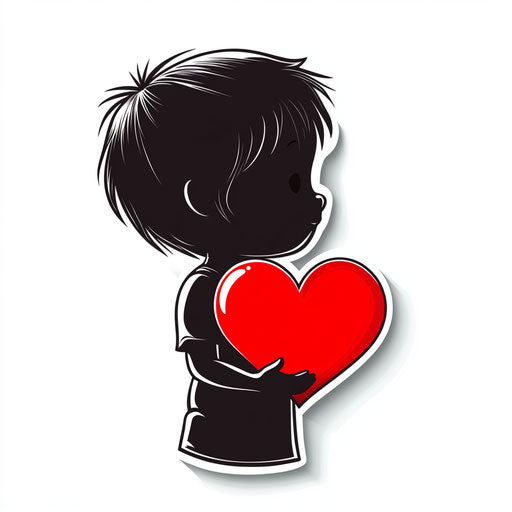 Cupid silhouette holding heart on red and white background