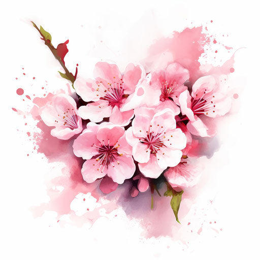 Cherry blossom clipart in Impressionistic Art style, white bg