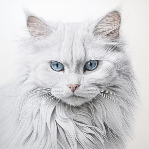 Drawing of a white Siberian cat