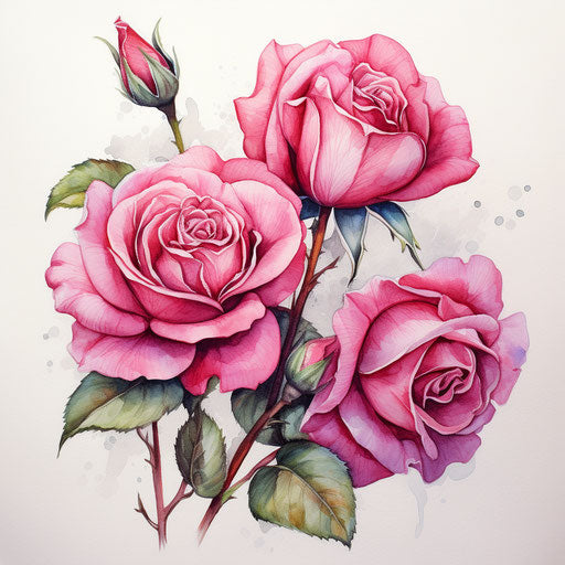 Two pink roses in vibrant watercolor in classic tattoo style