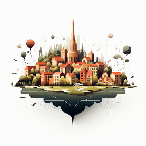 Location illustration in the style of Chiaroscuro Art, on white background