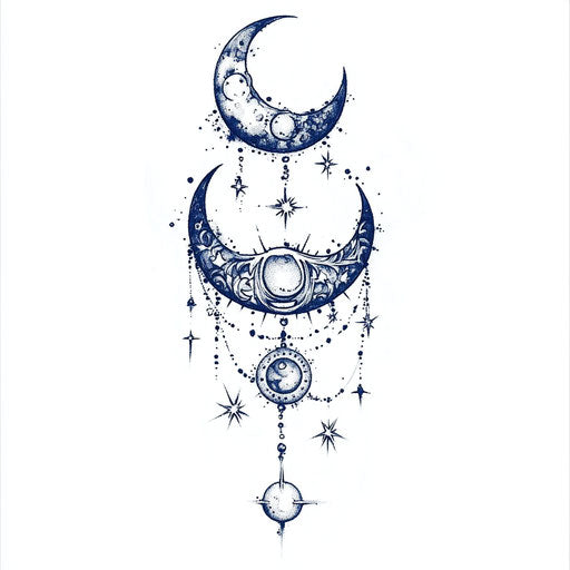 Celestial neck tattoo sketch on white background