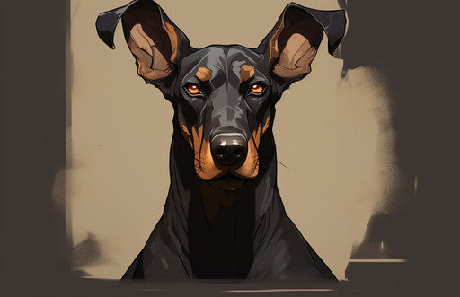 Black and brown Doberman, changelingcore style, whiplash line, rotcore, symbolic nabis 17:11