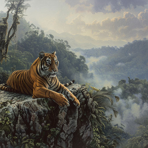 Sumatran tiger on rocky outcrop at sunrise