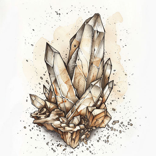 Rustic flat tattoo sketch of a rugged crystal