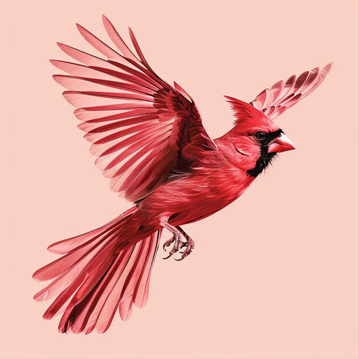 Realistic cardinal clip art with flat random background and detailed wings