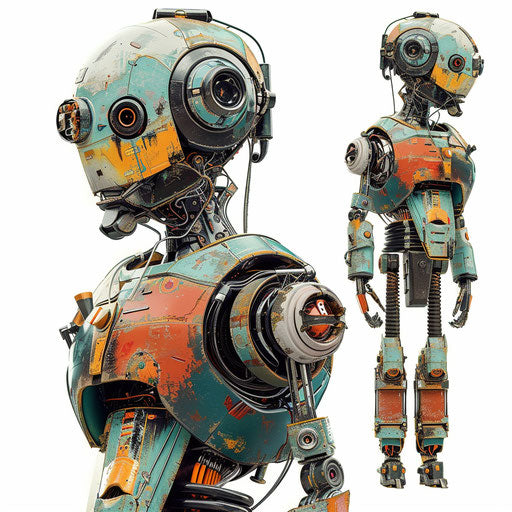 Realistic robot clipart on flat white background