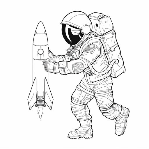 Astronaut holding rocket, simple and bold outline