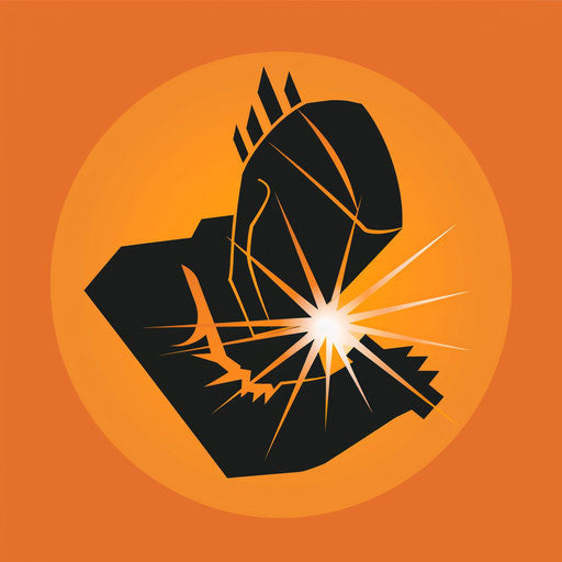 Dynamic welding logo with welding arc and bright orange background