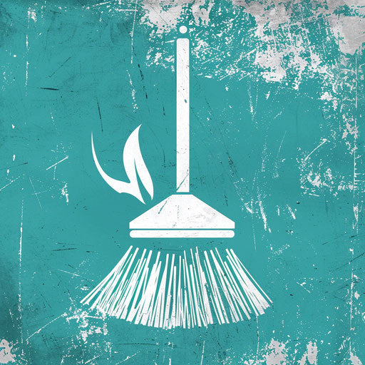 Cleaning company logo in teal and white with a textured background