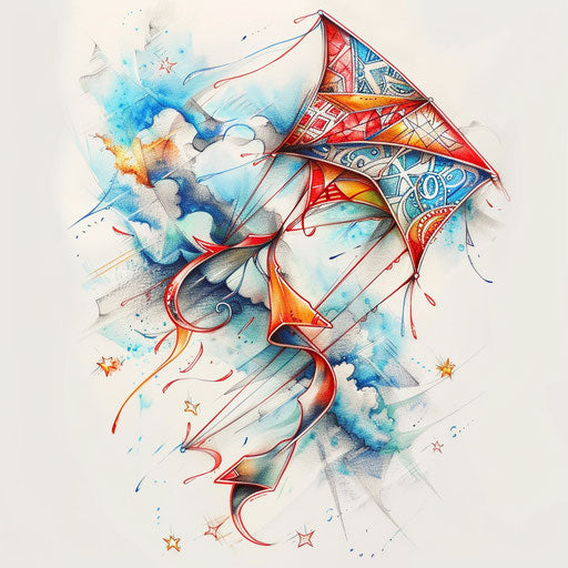 Colorful kite flying high in a windy sky