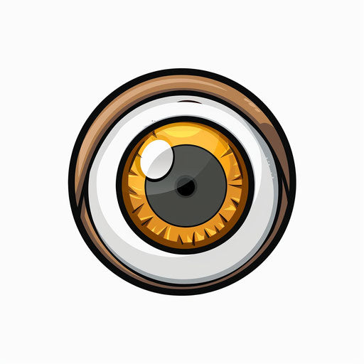 Cartoon eye icon with brown iris and gray eyelashes on white background