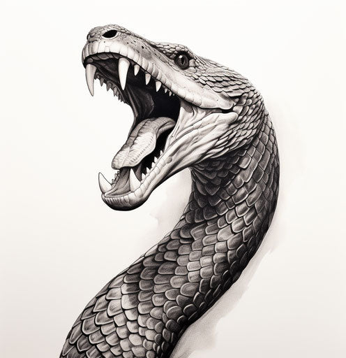 Moving snake tongue in net art style, classic tattoo engraving