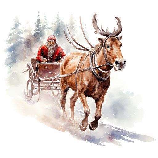 Sleigh clipart in oil painting style on white background