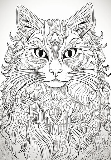 Free cat coloring, in the style of highly ornamented and voluminous forms, tondo, anemoiacore, monochromatic serenity, caninecore 23:33
