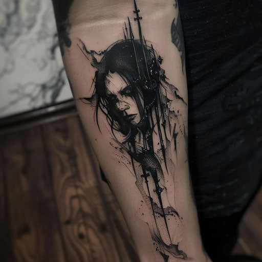 Depression tattoo with gothic elements, in the style of Gerald Brom