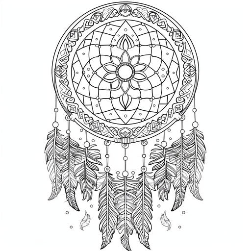 Dream catcher with tribal patterns and symbolic elements
