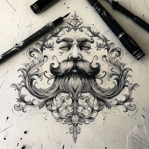 Gothic tattoo sketch of a dark mustache