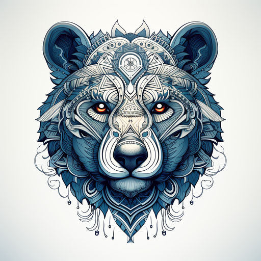 Bear head in ethnic pattern, luxurious geometric style