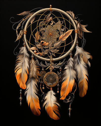 Indian feather dream catcher drawing of feathers by Djenny