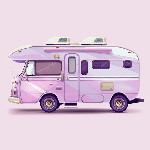 Camper van on lavender background, with realistic touch