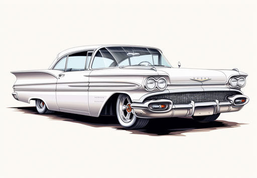 Classic car in white ink, auto body works, staining