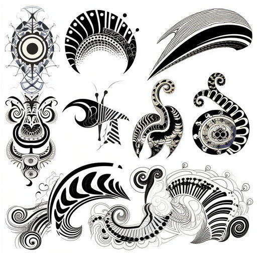 Tribal designs in black and white on white