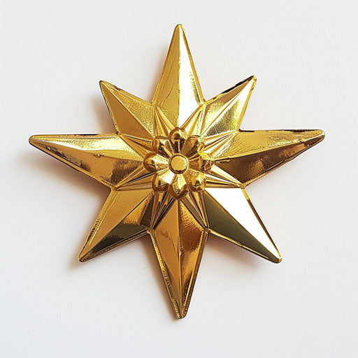 Gold star on white background, y2k aesthetic style, Pont-Aven school, massurrealism, masculine, celestialpunk, Louis, natural symbolism