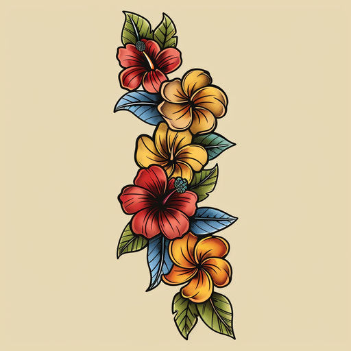 Traditional flat tattoo sketch of Hawaiian flowers