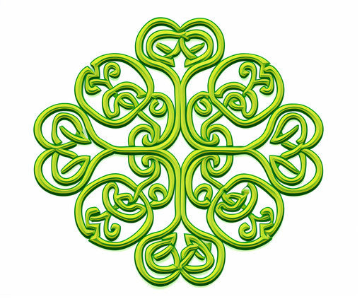 Celtic clover clipart, in the style of absinthe culture, intertwined networks, shaped canvas, rounded, multilayered