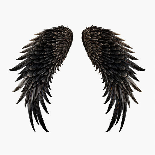 Angel art with chiaroscuro style wings on a white background