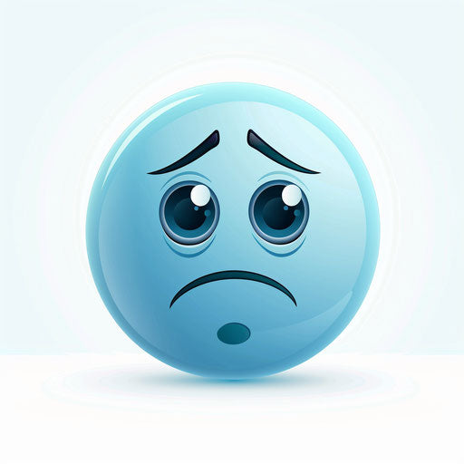 Sad blue smiley face icon on a white background