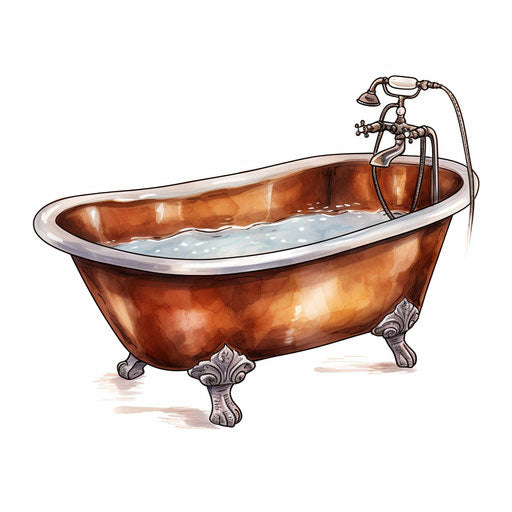 Bathtub illustration in the style of Oil painting, on a white background
