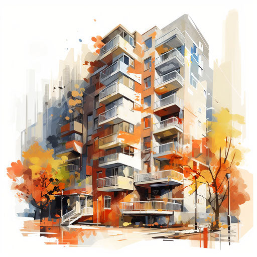 Apartment in Impressionistic Art style, on white background